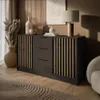 Zweiflüglige Kommode NELA mit Lamellen Graphit + Eiche Produktbild-Vorschau 1