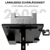 A close-up view of the underside of a desk, showing a weight plate on top and text highlighting durability. Produktbild-Vorschau