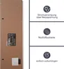 The image shows the back of a digital LED wall clock and marketing graphics highlighting its features. Podgląd zdjęcia produktu