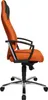 A side view of an orange office chair with black accents and a chrome base. Produktbild-Vorschau