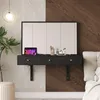 Coiffeuse Sweiko suspendue avec miroir, 3 tiroirs et prises Voir les images du produit 1