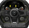 Close-up view of a gaming steering wheel with a digital display showing audio mixer settings. Podgląd zdjęcia produktu