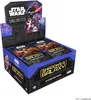 A booster box of Star Wars Unlimited trading cards, specifically the 'Shadows of the Galaxy' set, is displayed against a white background. The box is open, revealing booster packs inside, and features artwork from the Star Wars universe. Produktbild-Vorschau