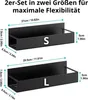 Two black metal shelves of different sizes are shown with dimensions and labels. Produktbild-Vorschau