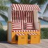 Möbel Strandkorb mit Kissen Poly Rattan und Massivholz Rot Produktbild-Vorschau 1