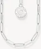 A silver necklace with a circular charm is displayed against a white background. Produktbild-Vorschau