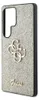 A close-up, angled view of a smartphone case with a glittery silver finish and gold Guess logo. Podgląd zdjęcia produktu