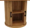 A close-up view of a round wooden cabinet with two black handles and an open shelf. Anteprima dell’immagine prodotto