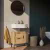 Waschbeckenunterschrank in Eiche-Optik mit Rattangeflecht und schwarzen Griffen – Badschrank 60x60x40 cm_#sku_SAFWL6.876# Produktbild-Vorschau