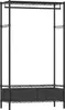 A black metal garment rack with a hanging rod, two shelves, and two fabric drawers. Produktbild-Vorschau