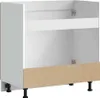 A white kitchen cabinet base unit with a wood-effect plinth and black adjustable legs. Podgląd zdjęcia produktu