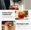 Marketing image showing two coffee drinks and instructions for making them. Produktbild-Vorschau