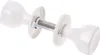 A pair of white door knobs connected by a metal rod, shown against a white background. Anteprima dell’immagine prodotto