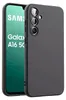 A black silicone phone case is shown next to a Samsung Galaxy A16 5G phone. Produktbild-Vorschau