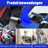 A collage of images showing a blue transfer board being used in different scenarios: transferring from a car, from a wheelchair to a seat, and from a wheelchair to a bed. The top section shows the product itself and its application in a car. The bottom sec Produktbild-Vorschau