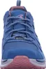 A close-up front view of a blue hiking shoe. Voir les images du produit