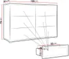 A diagram showing the dimensions of a dresser or sideboard, with a close-up view of a drawer. Náhled obrázku produktu