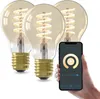 Three smart LED light bulbs are displayed with a hand holding a smartphone showing a lighting control app. Produktbild-Vorschau