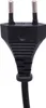 A close-up of a black electrical plug with two silver prongs. Produktbild-Vorschau