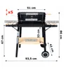 A diagram of a charcoal grill with dimensions and measurements indicated. Produktbild-Vorschau