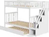 A white bunk bed with a pull-out trundle bed and stairs with storage. Produktbild-Vorschau