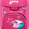Close-up of a pink backpack with star and unicorn designs. Produktbild-Vorschau