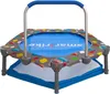A small square trampoline with a handle and colorful pattern on the mat. Anteprima dell’immagine prodotto