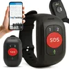 A hand holding a smartphone displaying an app, next to a black SOS GPS tracking wristband and a separate SOS pendant. Náhľad obrázku produktu