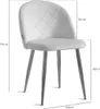 A beige upholstered chair with silver legs, shown with dimensions indicated by lines and text. Podgląd zdjęcia produktu