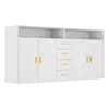 A white sideboard with gold handles against a white background. Voir les images du produit
