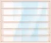 An empty wooden display shelf with a light blue and white striped background. Produktbild-Vorschau
