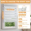An instructional graphic showing how to measure and choose the correct size for a roller blind, with an image of a roller blind on a window. Voir les images du produit
