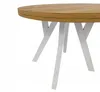 A close-up shot of a round wooden table with white metal legs. Náhled obrázku produktu