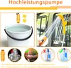 Collage of images showing a portable camping shower pump and its use. Voir les images du produit