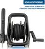 Close-up of a pressure washer hose reel with text overlays. Produktbild-Vorschau