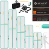 A collection of inflatable air tracks of various sizes, along with accessories like a carrying bag and an electric pump, presented with informational text and graphics. Produktbild-Vorschau