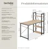 A diagram showing the dimensions of a computer desk with shelves. Náhled obrázku produktu