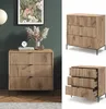 A collage of images showing a wooden chest of drawers with a ribbed front, displayed in a room setting and as a standalone product. Produktbild-Vorschau