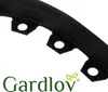A close-up of a black garden border with mounting holes, with the brand logo and name at the bottom. Podgląd zdjęcia produktu