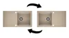 Two identical beige kitchen sinks are shown side-by-side with arrows indicating they can be reversed or swapped. Náhled obrázku produktu