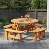 Holzpicknicktisch und Stuhl Set für 8 Personen, runder Produktbild-Vorschau 2
