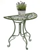 A green metal half-round table with a potted lavender plant on top, set against a white background. Náhled obrázku produktu