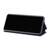 A blue flip case for a Huawei Mate 20 Pro phone, shown from a slightly elevated side angle, with the phone screen facing the viewer and the case open. Produktbild-Vorschau