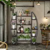 A multi-tiered shelf unit filled with plants and bottles, set in a room with industrial-style lighting and decor. Podgląd zdjęcia produktu