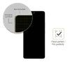 A product image showing a smartphone screen protector with a magnified view of its edge and a checkmark icon indicating a perfect fit. Produktbild-Vorschau