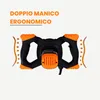 A close-up marketing image of a black and orange mixer with text overlay highlighting its ergonomic handles. Anteprima dell’immagine prodotto