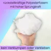 A hand holding a clump of white polyester fiber filling against a gradient background. Produktbild-Vorschau