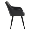 A side view of a black armchair with black metal legs against a white background. Produktbild-Vorschau