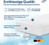 A close-up of a mattress with descriptive text and icons highlighting its features. Produktbild-Vorschau