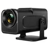 A black mini projector is shown on a white background, mounted on a stand. Voir les images du produit